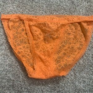 Victoria’s Secret Lace String Bikini Panty, Orange, Size S NWT